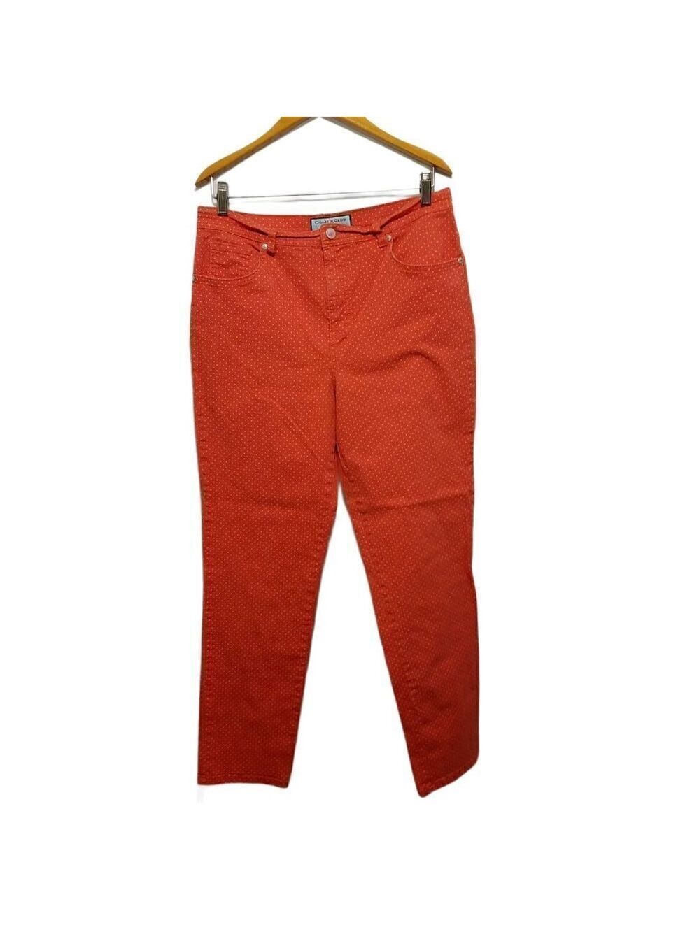 CHARTER Club Polka Dot Pants Size 12 Orange High Rise Straight Leg